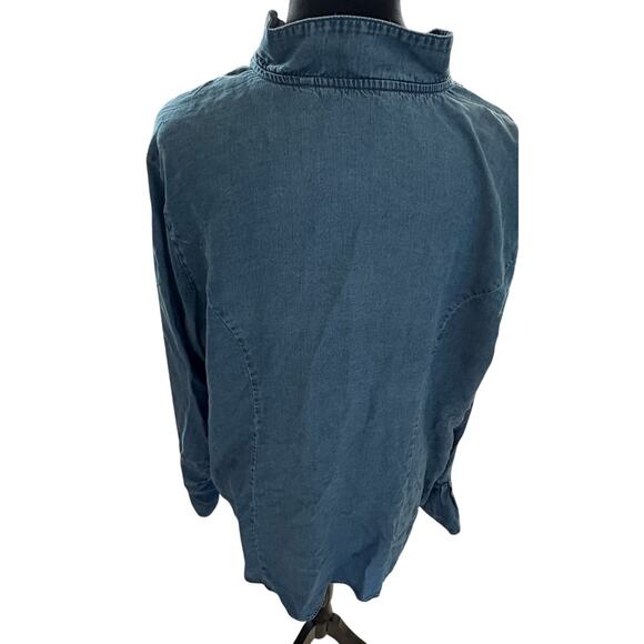 Soft Surroundings Ruffle Collar Chambray Blouse Size XL Button Down Top - Picture 3 of 6